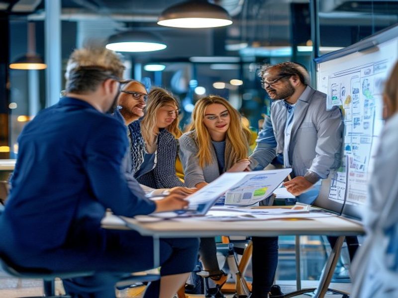 Management consultants collaborating on business transformation